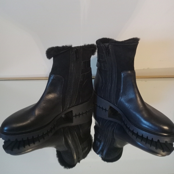 Napoleoni Black Leather Boots With Fur Made in Italy Size 37 - Picture 4 of 11